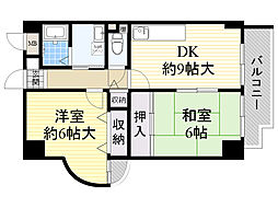 ホープ清風荘 2DKの間取図画像
