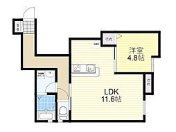 コンフォートフラッツ曽根東町 1LDKの間取図画像