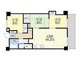 コモン山田WEST 4階3LDKの間取り