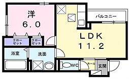 オルテンシア 1階1LDKの間取り