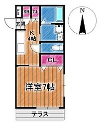アムール松福園-B 1Kの間取図画像