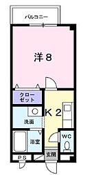 エスボワール新迫 1Kの間取図画像