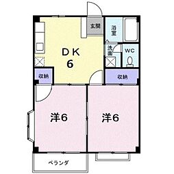 エルディム夢街 2DKの間取図画像