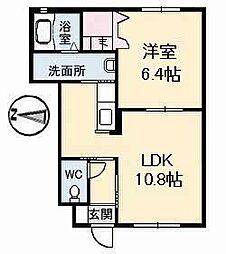 西深津ハイツC 1LDKの間取図画像