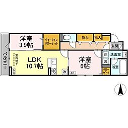 D-room東深津 2LDKの間取図画像