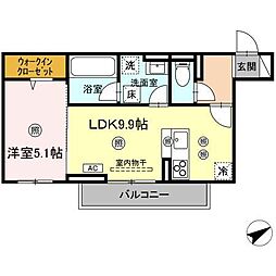VIE ORNER(ビオルネ)東深津 1LDKの間取図画像