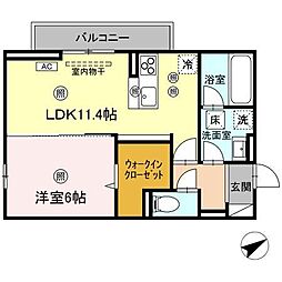 VIE ORNER(ビオルネ)東深津 1LDKの間取図画像