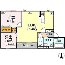 ラフィネ西桜町 2LDKの間取図画像