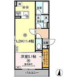 福山市南蔵王町1丁目アパート 1LDKの間取図画像