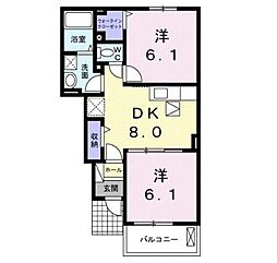 サンライトグレイス2 2DKの間取図画像