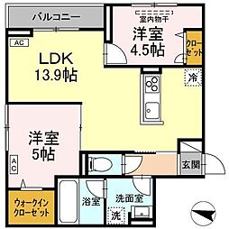 D-ROOM東手城 2LDKの間取図画像