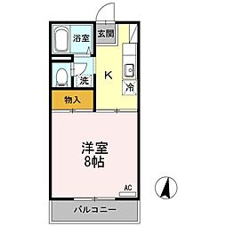 プレジール岡本B 1Kの間取図画像