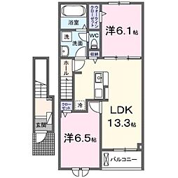 プラシードB 2LDKの間取図画像