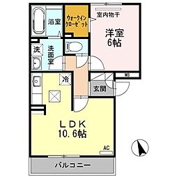 プランドール曙 1LDKの間取図画像