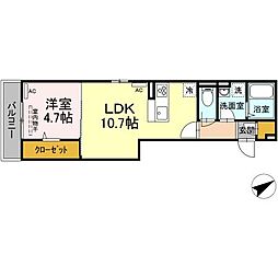 D-residence沖野上 1LDKの間取図画像