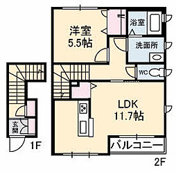 シルフィード山波B 1LDKの間取図画像