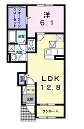 クリスタルローズB 1LDKの間取図画像
