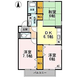 セジュール岡本A 3DKの間取図画像