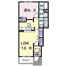 ソル・レヴェンテA 1LDKの間取図画像