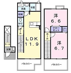 プリムヴェール 2LDKの間取図画像