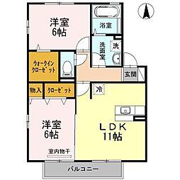 ルミエール手城B 2LDKの間取図画像
