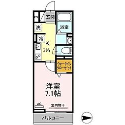 D-グレイスB 1Kの間取図画像