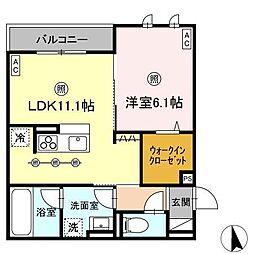 福山市川口町3丁目アパート 1LDKの間取図画像