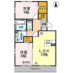 ルミエール手城C 2LDKの間取図画像