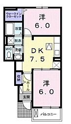 ナカドイロードB 2DKの間取図画像