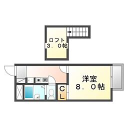 レオパレスカーサ松浜 1Kの間取図画像