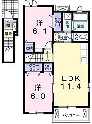 エクセレントパレスB 2LDKの間取図画像