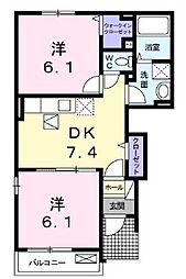 ボヌール 2DKの間取図画像