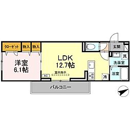 福山市北本庄2丁目アパート 1LDKの間取図画像
