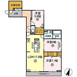 MK Wing BLD I棟 3LDKの間取図画像