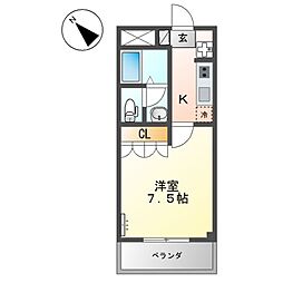 シュヴァルブラン西新涯 1Kの間取図画像