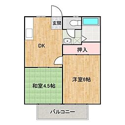 あけぼのセントラルコーポB 2DKの間取図画像