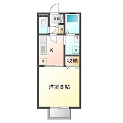 ウェルヴィラ東福山B 1Kの間取図画像