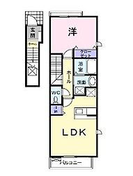 クレメント　Ｂ 2階1LDKの間取り