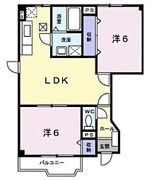サンハイムC 1階2LDKの間取り