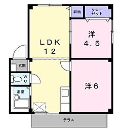 シティハイツ檀B 1階2LDKの間取り