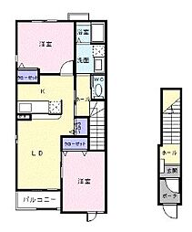 ハートヒルズＡ 2階2LDKの間取り