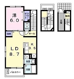 パステル 3階1LDKの間取り