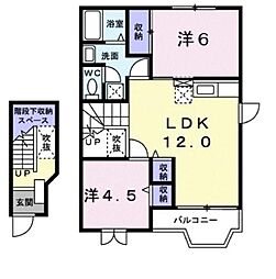 フローレンス御幸Ｂ 2階2LDKの間取り