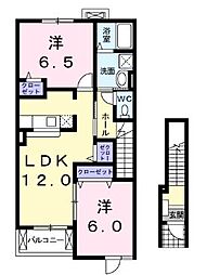 プラシード・ユダII 2階2LDKの間取り