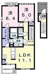 ロータス　Ａ 2階2LDKの間取り