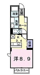 ヴァルムベルクB 1階ワンルームの間取り