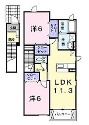 ヴィラ　エレガントＢ 2階2LDKの間取り