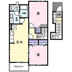 ヴィラ・ユニゾンＣ 2階2DKの間取り