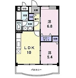 ヴェルドミールS 3階2LDKの間取り