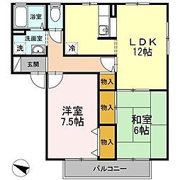 フレマリール高須　B棟 2階2LDKの間取り